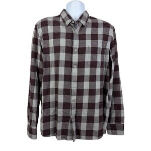 1901 Men's XL Trim Fit Buffalo Check Button Down Shirt Burgundy Grey Fairview